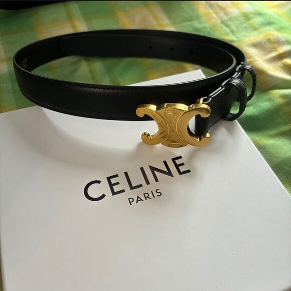 Celine Belt Triomphe Leather Belt with Gold Buckle - Picture 1 of 3